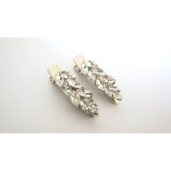 Generic 2 small silver metal crystal leaves alligator hair pin clip barrettes fine thin