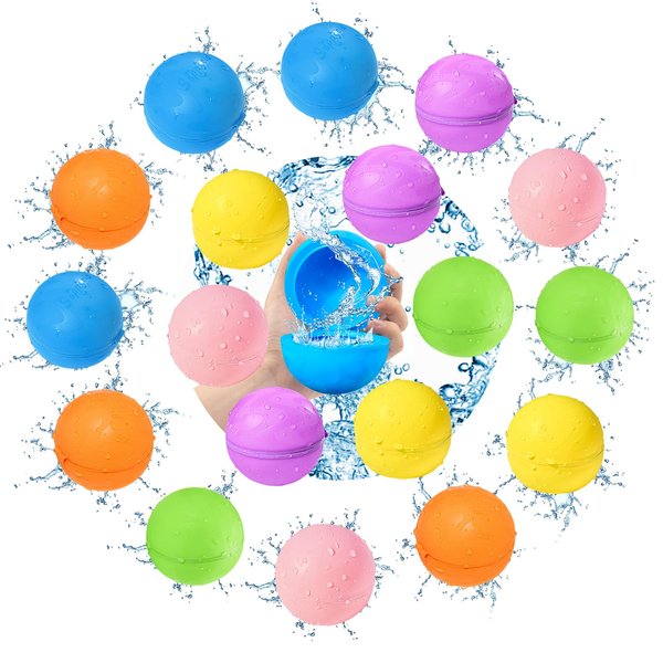 SOPPYCID Water Balloons Reusable 18PCS Fast Fill Self-sealing, Silicone Water Balls Refillable Splash for Girls and Boys Ages 3-12 Years Old, Summer Fun Water Pool Beach Toys Outdoor Backyard Activity