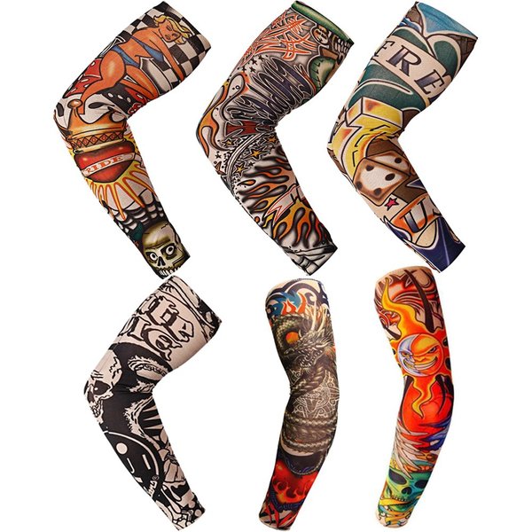 fantastic me 18.9x3.3x3.3 6pcs Set Arts Fake Temporary Tattoo Arm Sunscreen Sleeves, Body Art Arm Stockings Slip Accessories, Designs Tiger, Dragon, Skull For Outdoor Sport Riding Fishing Runnig