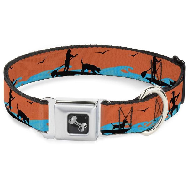 Dog Collar Seatbelt Buckle Sup Dog Neon Orange Blues Black 18 to 32 Inches 1.5 Inch Wide