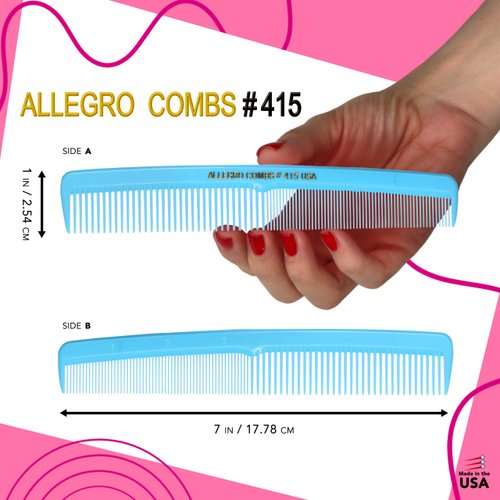 Allegro Combs #415 Combs for Women, 7 Inches Combs for Men, Parting Comb, Hair Comb, Comb for Men 6 Count (Baby Blue)