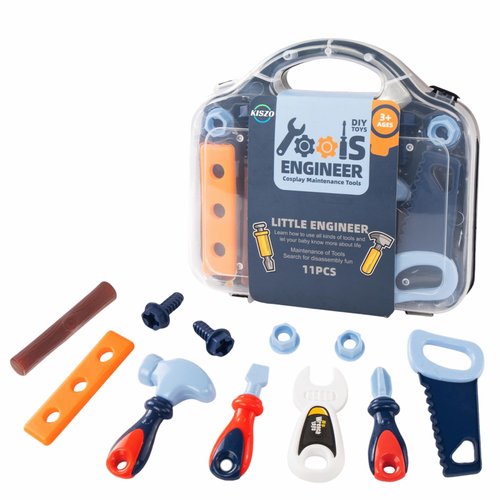 Kiszo Toddler Tool Set – 11 pcs Kids Tool Set with Tool Box, Pretend Play Toddlers Toys, Toy Construction Tools for Kid Ages 3,4,5,6 Years Old, Christmas Birthday Gifts for Boys