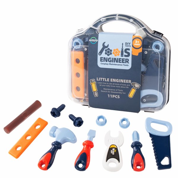Kiszo Toddler Tool Set – 11 pcs Kids Tool Set with Tool Box, Pretend Play Toddlers Toys, Toy Construction Tools for Kid Ages 3,4,5,6 Years Old, Christmas Birthday Gifts for Boys