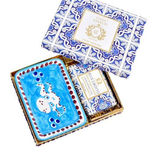 MY ITALIAN DÉCOR Natural Soap Bar and Soap Bar Holder Gift Set, Vegan, Shea Butter & Jojoba Oil, Gluten Free, Organic Ingredients, Cruelty Free, Made In Italy (Acqua Marin [octopus])
