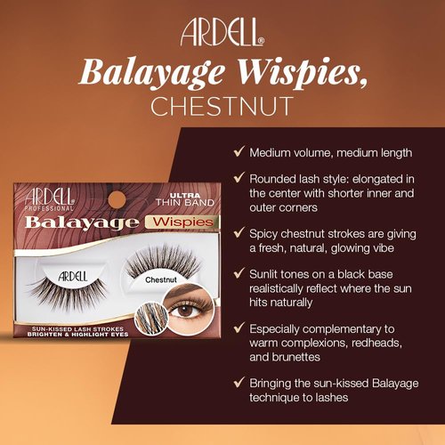 Ardell Balayage Wispies, Chestnut False Eyelashes, with Ultra Thin Band, 4-pack