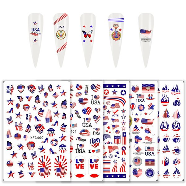 8 Sheets 4th of July Nail Stickers American Flag Independence Day Nail Art Stickers 3D Self-Adhesive Acrylic Nail Art Star Eagle Butterfly Nail Decals for Women Girls DIY Manicure Decoration