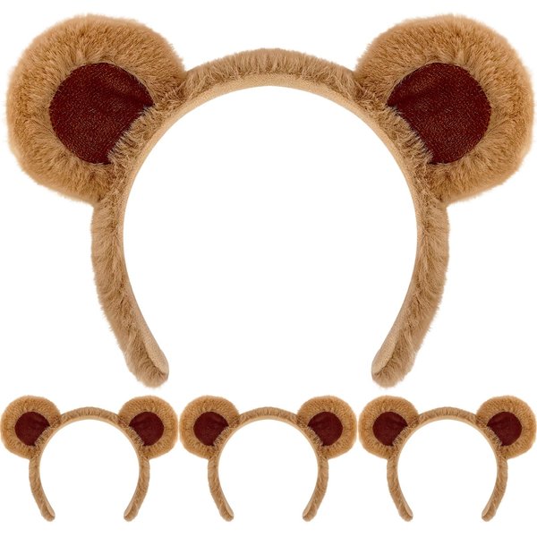 DaliDali Brown Bear Ears Headband Adult, Bear Ear Headband Hairband for Makeup Face Washing School Performances, Bear Costume for Halloween Festival Cosplay Party(4 Count, Brown)