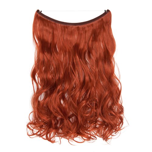 Benehair Invisible Secret Hidden Wire Clip in Hair Extensions 20-24 Inches Long Straight Wavy Curly Synthetic Hairpieces Miracle Translucent Fish Line 20 Inch Wavy Brownish orange