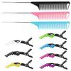 10Packs Rat Tail Combs Hair Clips Set，3Pcs Rat Tail Comb，Parting Comb and 7Pcs Alligator Styling Sectioning Clips of Professional Hair Salon Quality(Black/Pink/Blue)