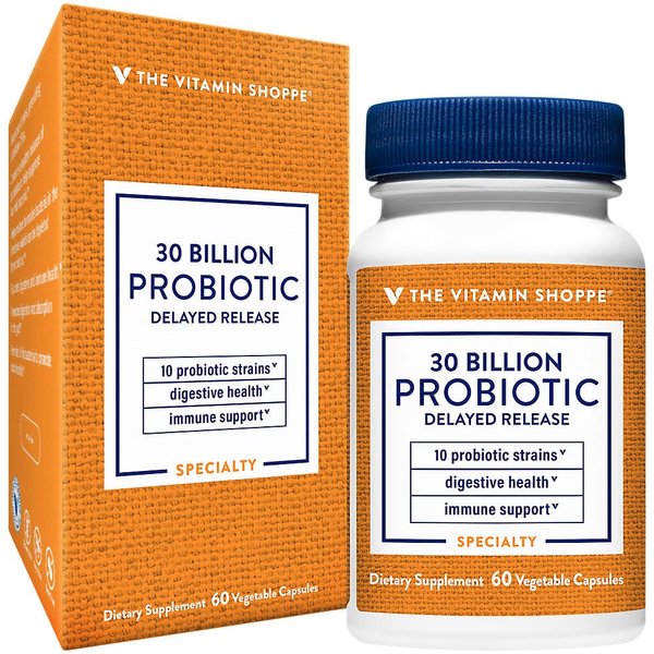 The Vitamin Shoppe Probiotic Delayed Release 30 Billion - with 10 Probiotic Strains to Support Digestive, Immune & Vaginal Health or Yeast Imbalance - Shelf Stable (60 Veggie Caps)