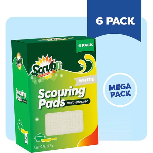 Multi-Purpose Scouring Pad by Scrub-It - Non-Scratch Cleaning Dobie Pads for Pots, Pans, Dishes, Utensils & Non-Stick Cookware - Sponge Scrubbers Use for Kitchen, Bathroom & More - 6 Pack