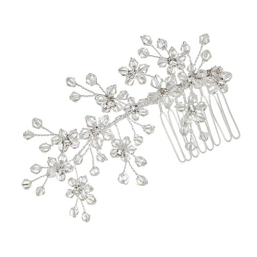 SAMKY Handmade Crystal Bead Flower Bridal Tiara Hair Comb - Silver Plated FC017