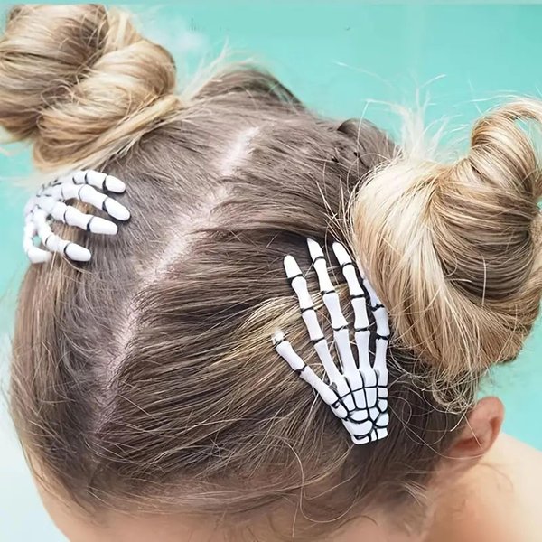 2pcs Small Hand Bone Hair Clips - Halloween Small Hair Claw Clips for Hair, Exquisite Ghost Claw Hand Design Acrylic Claw Clips, Strong Grip Hair Clip Hair Accessories for Halloween Decor