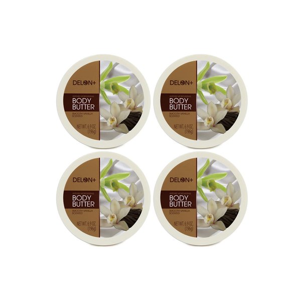 DELON Intense Moisturizing Body Butter, Smooth Vanilla, 4 Count