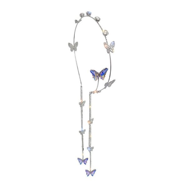 Kopida Crystal Butterfly Headbands with Long Tassel, Pearl Rhinestones Hairbands Headdress for Wedding Birthday Party