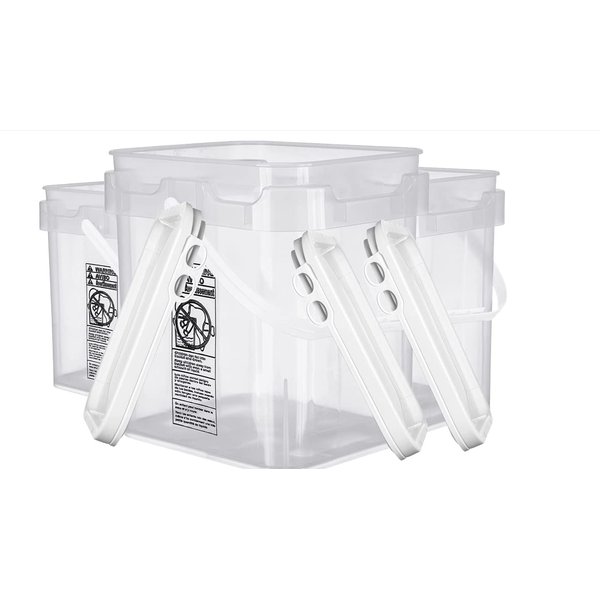 House Naturals 4 Gallon Food Grade Plastic Square clear bucket pail with lid container (Pack of 3) Made in USA- BPA Free