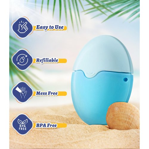 Sunscreen Applicator for Kids, Adults & Families - BPA Free & Refillable, Travel & Ourdoor Sunblock Buddy Brush Set with Protective Caps, Sun Lotion Applicator Sun Cream Brush (Blue)