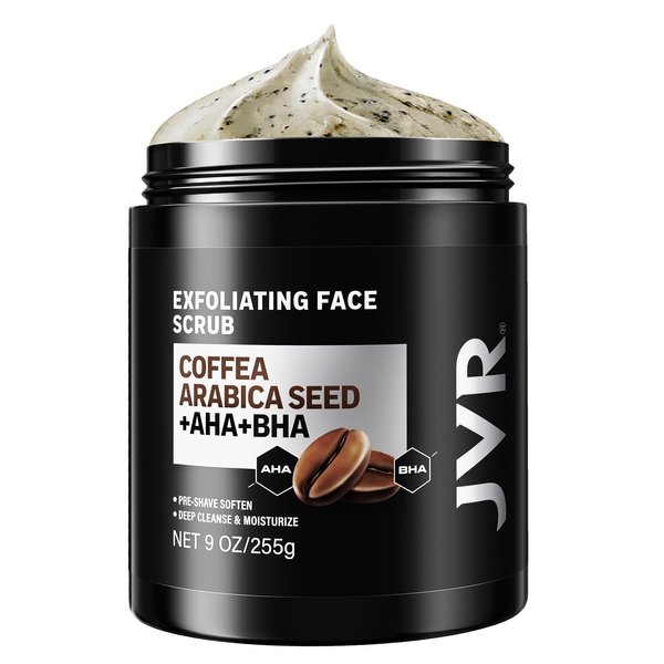 Face Scrub for Men, Facial Scrub for Deep Exfoliating, Cleansing, Removing Blackheads, Ingrown Hairs, Pre-shave Soften, Organic Formulated with Coffee Extract, AHA and BHA Face Exfoliator (9 oz)