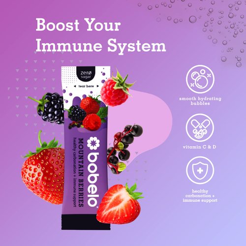 Bobelo Self Carbonating Hydration Packets | Low Calorie Drink Mix, Electrolytes Powder Packets | Keto Friendly, Sugar Free Water Enhancer | Soda & Sparkling Water Alternative | Mountain Berries(30ct)