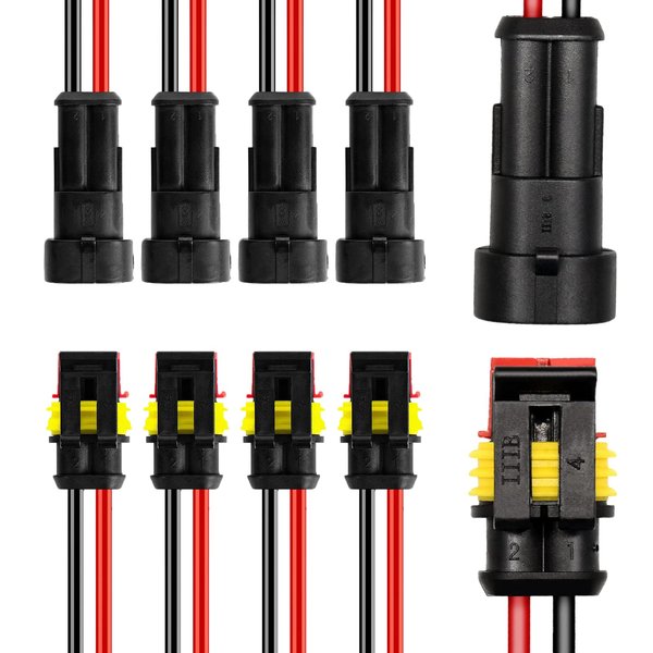 I Little Bamboo 2Pin Way 16 AWG Waterproof Electrical Connectors, Male and Female Way 16 AWG Wire Harness Plug Socket Kit Suitable for Car, Truck, Boat, Motorcycle, Trike, Caravan, Marine-5 Pack