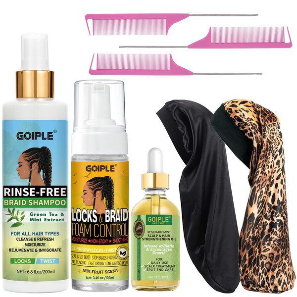Braid Shampoo Rinse-Free Shampoo for Braid, No Water Shampoo for Locs, Braids, Twists, Weaves, Dry Shampoo Dreadlock Shampoo for BuildUp, Odor, Itch & Flakes, No Residue, Chemical Free Shampoo Set