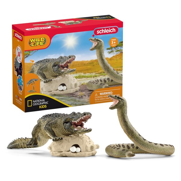Schleich Wild Life 5-Piece Wild Animal Toy Playset for Boys and Girls Ages 3+, Danger in The Swamp with Alligator and Snake