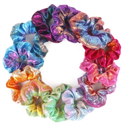 12 Pcs Scrunchies for Girls, Cute Bulk Hair Scrunchies, Shiny Metallic Elastic Hair Bands, Soft Scrunchy for Ponytail Holder, Colorful Hair Scrunchies for Girls Party Favors