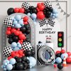 132pcs Race Car Balloons Arch Garland Kit, 18 12 10 5Inch Red Blue Black Checkered Wheel Tire Balloons for Race Car Birthday Party Decorations Two Fast Birthday Decor