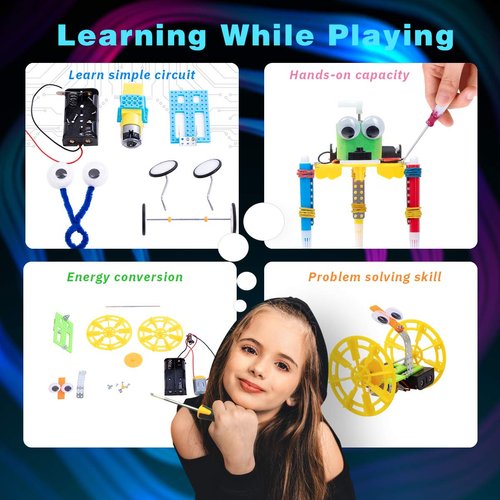 Giggleway Electric Motor Robotic Science Kits, DIY STEM Toys for kids, Building Science Experiment Kits for Boys and Girls-Doodling, Balance Car, Reptile Robot (3 kits)