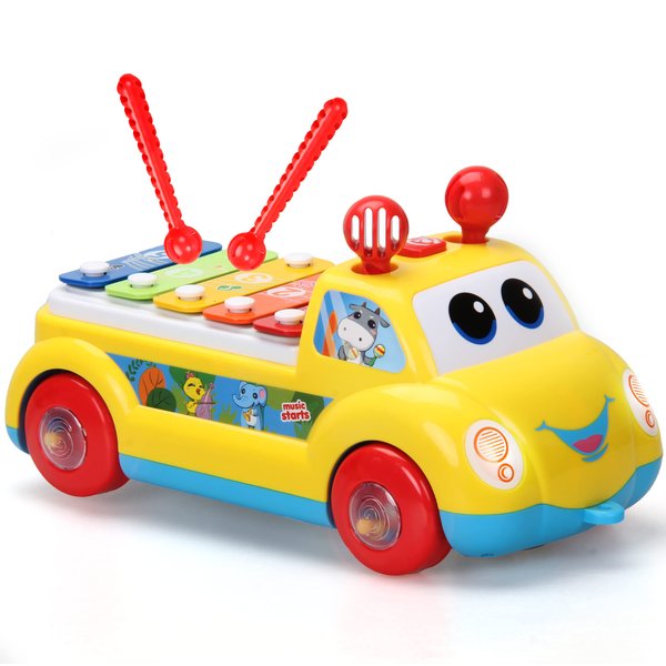 CoolToys Baby Xylophone Musical Car Toy for Toddlers, 3 in 1 Educational Boys & Girls 1st Birthday Gift; Developmental Kids Instrument Toy, Crawling Toy and Pull Along Walking Toy, Fun Lights & Sounds