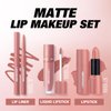 LANGMANNI 3 in 1 Matte Velvet Lipstick Set-Lip Liner,Lip Gloss and Lipstick Combo,Perfect for Natural Lip Contour,Waterproof And Longlasting Effect Lip Makeup,Unique Festival Gift (#01+03+05)