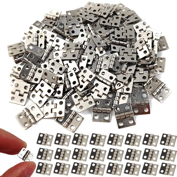 GXXMEI 100PCS 10 x 8mm Mini Metal Hinges Hardware 180 Degree Miniature Furniture Wooden Box Jewelry Chest Box Dollhouse Cabinet DIY Accessories
