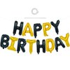 TONIFUL Happy Birthday Balloons Banner with Ribbon Straw, 16 Inch Mylar Letters Birthday Sign Banner Balloon Bunting Reusable for Girls Boys Kids & Adults Birthday Halloween Supplies（Black Gold）