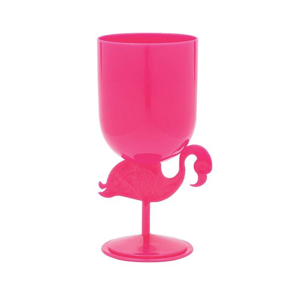 Fun Express Bulk Set of 12 Plastic Flamingo Goblet Cups, Each holds 14 oz, BPA Free Plastic, Tropical Party Supplies, Pink