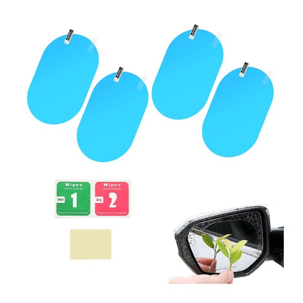 Osilly 4 Pieces Car Rearview Mirror Films, Waterproof Rainproof Transparent Protective Sticker, Anti Fog Glare HD Nano Coating Auto Film, Universal for Vehicle Mirrors Side Windows (Oval)