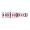 4th of July Press on Nails French Fake Nails Short Square False Nails Red Blue White Acrylic Nails with USA Flag & Red Glitter Design Stick on Nails for Women Girls 4th of July Parade Manicure
