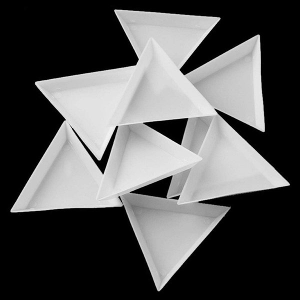 MIOBLET 10Pcs White Plastic Triangle Tray Nail Art Rhinestones Gems Crystal Beads Sorting Tray Manicure Tool
