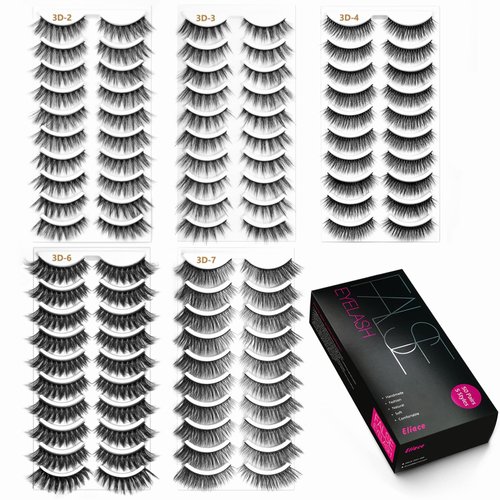 Eliace Eyelashes, 50 Pairs 5 Styles lux Faux Mink Lashes Natural Look Wispy Fluffy Handmade Cat Eye lashes Pack False Eyelashes Set, Comfortable & Lightweight Lashes Strips,Makeup Fake Eyelashes Pack