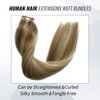 Remy Human Hair Extensions Clip ins 16inch 4PCS Double Weft Lace Remy Human Hair Ash Brown to Platinum Blonde Highlights Real Human Hair Extensions 16 inch Clip on Human Hair 100G for Women
