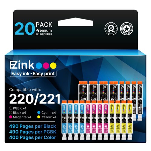 E-Z Ink Compatible Ink Cartridge Replacement for Canon PGI220 PGI-220 CLI221 CLI-221 to use with MX870 MX860 MP620 MP560 MP980 (4 Large Black, 4 Cyan, 4 Magenta, 4 Yellow, 4 Small Black) 20 Pack