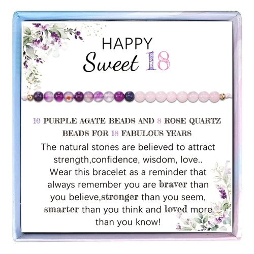 MollyQueen 18th birthday Natural Stone Beads Bracelet for Women 18th birthday decorations Sweet Eighteen Party Favors (Sweet 18 Bracelet)