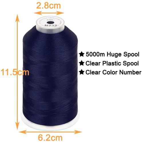 New brothread - Single Huge Spool 5000M Each Polyester Embroidery Machine Thread 40WT for Commercial and Domestic Machines - Navy Blue (Janome Color)