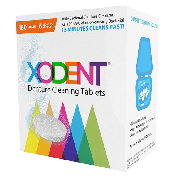 XODENT Denture Cleaner Tablets - 180 Retainer Cleaning Tablets for Aligner, Mouth & Night Guard - FSA HSA Approved Products - Dental Cleanser for Nightguards- Minty Fresh in 15 Minutes - 180 Tablets