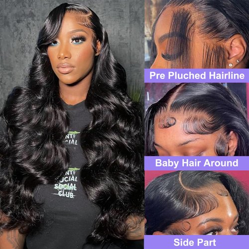 CIUSUM Body Wave Lace Front Wigs Human Hair Pre Plucked 13x4 Frontal Wigs Human Hair Wigs 180% Density Transparent HD Lace Front Wigs Human Hair Pre Plucked with Baby Hair (1B, 26 Inch)