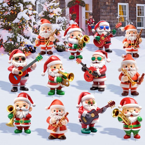 12 PCS Santa Claus Christmas Outdoor Yard Signs Christmas Walkway Decorations Outdoor Yard with Stakes Christmas Outside Yard Xmas Yard Decorations Waterproof