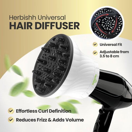 Herbishh Universal Hair Dryer Diffuser - Adjustable 3.5-8 cm, Rotary Clip for Curly & Wavy Hair, Even Heat, Reduces Frizz & Adds Volume, Heat-Resistant Air Hood for Effortless Curl Definition (White)
