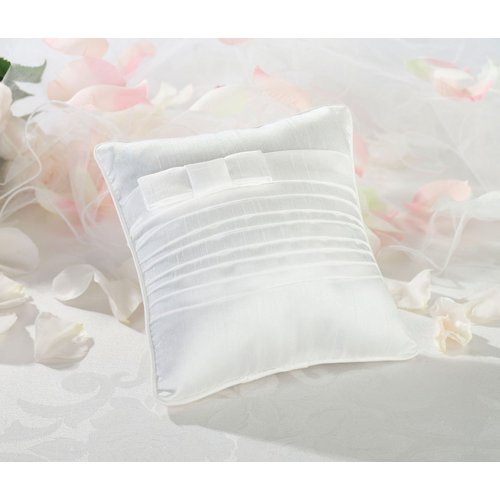 Lillian Rose White Simple Pleated Silk Wedding Ring Pillow, 6"
