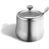 XHKDSYMC 300ml Stainless Steel Sugar Bowl with Lid and Spoon 10 OZ Coffee Seasoning Jar Condiment Pot Spice Container Canister Cruet with Lid and Spoon (Style B)
