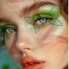 Rebel Tattoos Self-Adhesive Eye Pearls and Face Gems Jewels for Rave Party Festival Makeup, Reusable Multicolor Acrylic Crystal Temporary Tattoo Stickers, Mermaid Face Jewel Eye Stones (Green Floral)