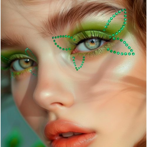 Rebel Tattoos Self-Adhesive Eye Pearls and Face Gems Jewels for Rave Party Festival Makeup, Reusable Multicolor Acrylic Crystal Temporary Tattoo Stickers, Mermaid Face Jewel Eye Stones (Green Floral)